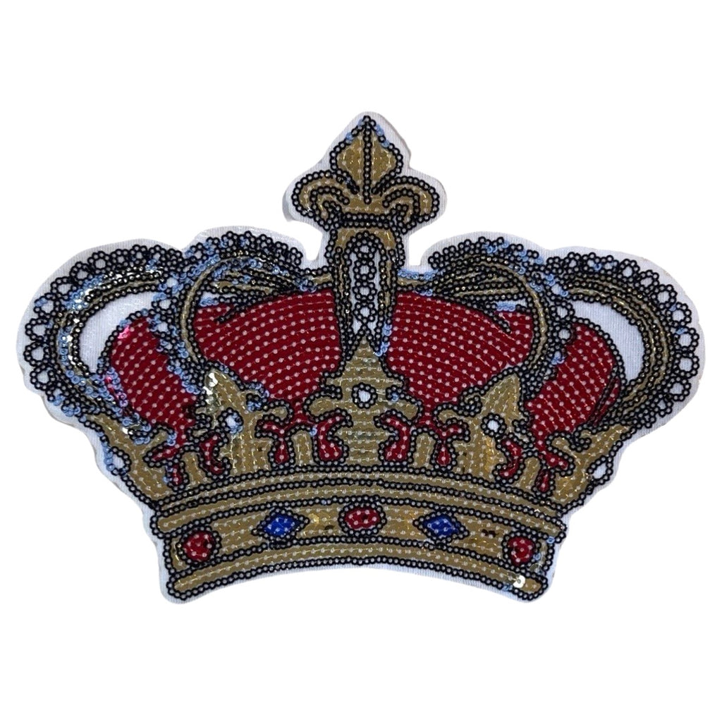 Kroon Paillette Strijk Applicatie Patch Rood Zwart Goud