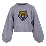 Tijger XL Strijk Embleem Patch op een grijze sweater