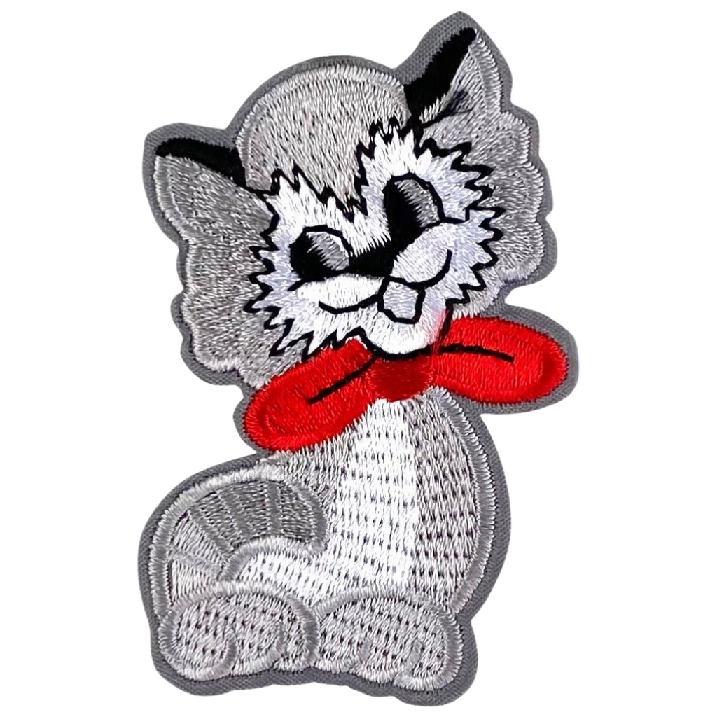 Poes Kat Poesje Strijk Embleem Patch Grijs