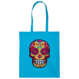 Sugar Skull Schedel XL Strijk Embleem Patch op een blauw linnen tas
