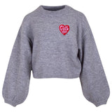 Girl Power Tekst Strijk Embleem Patch op een grijze sweater