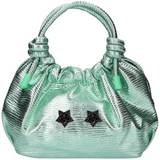 Twee maal de Ster Opnaai Fashion Part Kralen op een zilver / groen gekleurde tas
