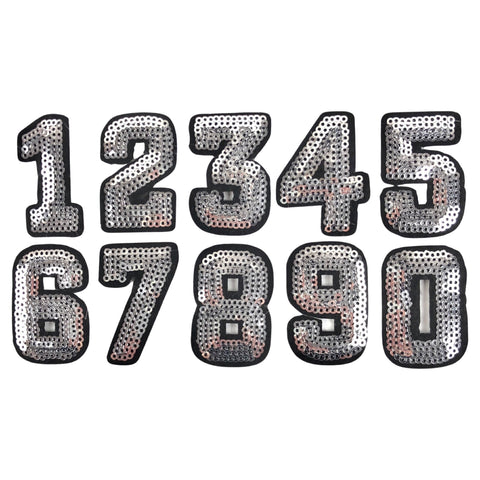 Cijfers Strijk EmblEem Patch Paillette Zilver