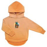 Ananas Sun Beach Tekst Strijk Applicatie op een kleine oranje hoodie