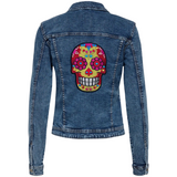 Sugar Skull Schedel XL Strijk Embleem Patch op de achterzijde van een spijkerjack