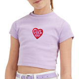 Girl Power Tekst Strijk Embleem Patch op een lila t-shirtje