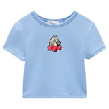 Paard Pony Rozen Strijk Embleem Patch op een lichtblauw t-shirtje