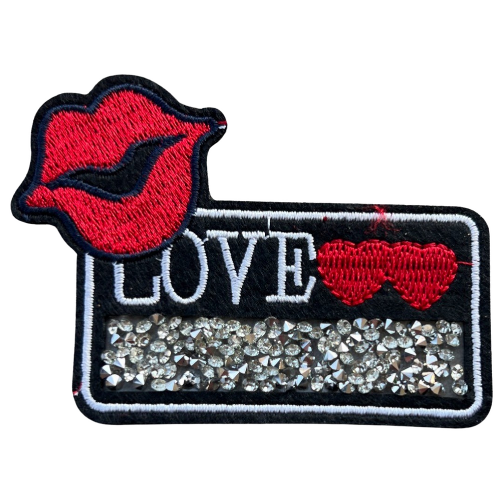 Love tekst Mond Strass Strijk Embleem Patch