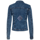 Tribal Paillette Donkerblauw Sequins Cosplay Strijk Embleem Patch op de rugzijde van een spijkerjas