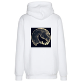 Wolf Maan Strijk Applicatie op de rugzijde van een witte hoodie