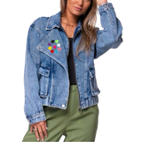 Hartje Strijk Embleem Patch Applicatie Small alle andere kleur varianten op de revers van een spijkerjack