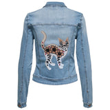 Poes Paillette XXL Strijk Applicatie Patch op de achterzijde van een spijkerjasje