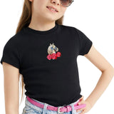 Paard Pony Rozen Strijk Embleem Patch op een zwart t-shirtje