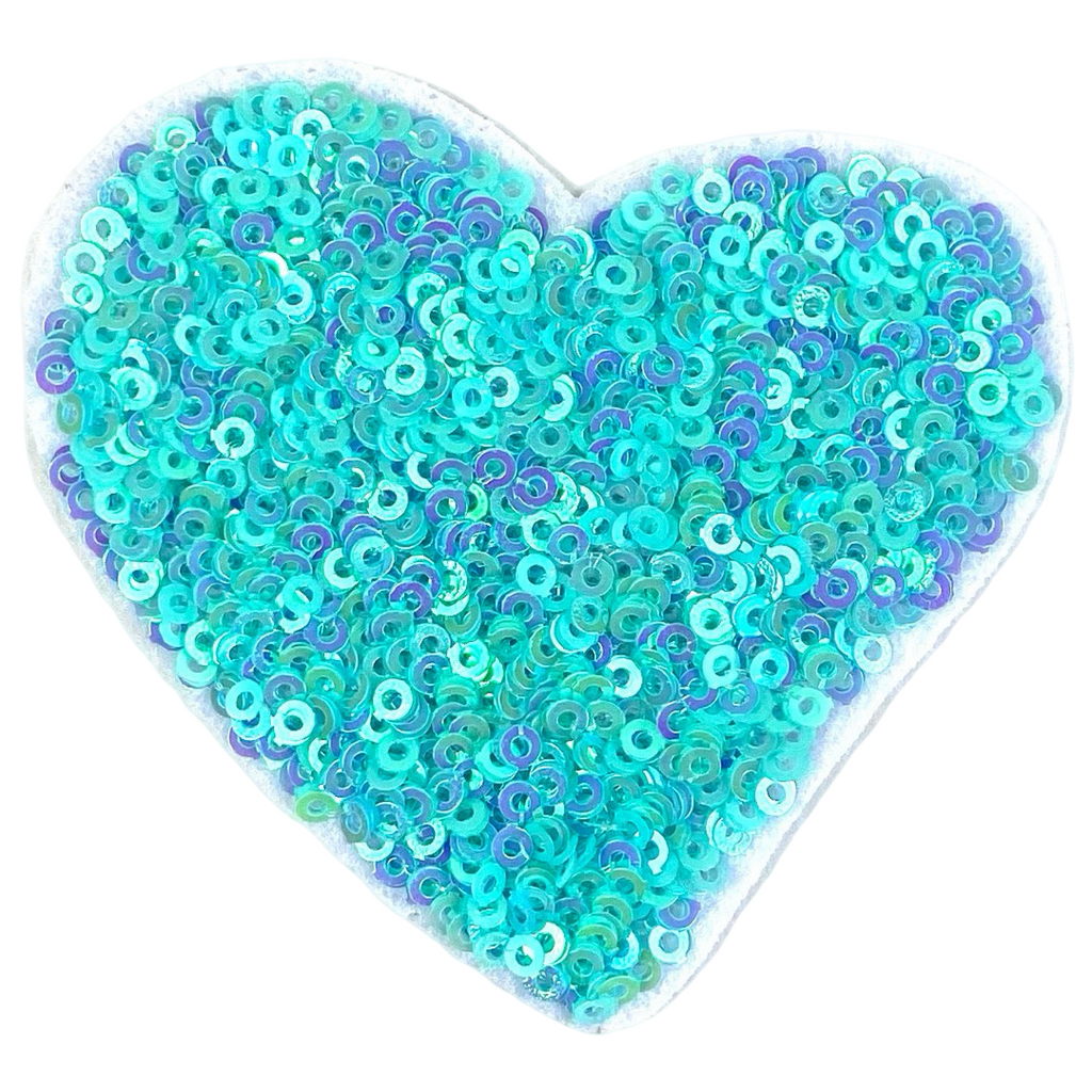 Hart Paillette Strijk Embleem Patch Blauw