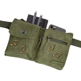 vier maal de Muzieknoot Strijk Embleem Patch op een  groen heuptasje