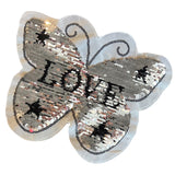 Vlinder Reversible Paillette Love Tekst XL Op Naai Patch