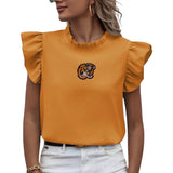 Tijger Strijk Embleem Patch Small op een oranje topje