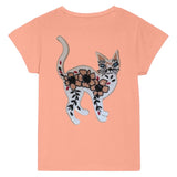 Poes Paillette XXL Strijk Applicatie Patch op een zalmkleurig t-shirt