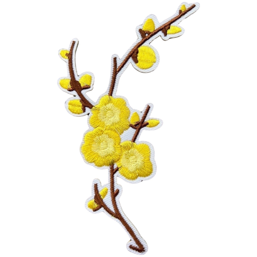 Pruimen Bloesem Bloemen Geel Strijk Embleem Patch Links