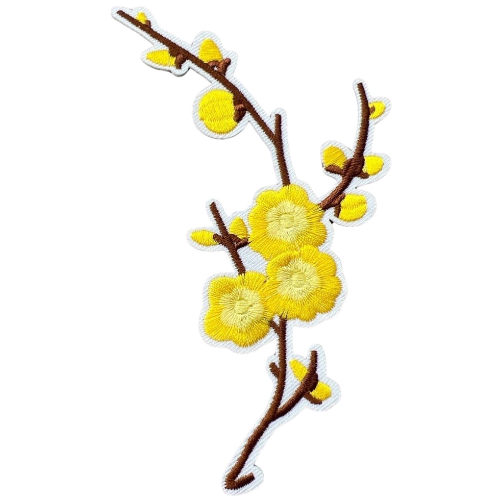Pruimen Bloesem Bloemen Geel Strijk Embleem Patch Rechts