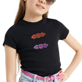 Tribal Paillette Rood Cosplay Sequins Strijk Embleem Patch samen met de paarse variant op een zwart t-shirtje