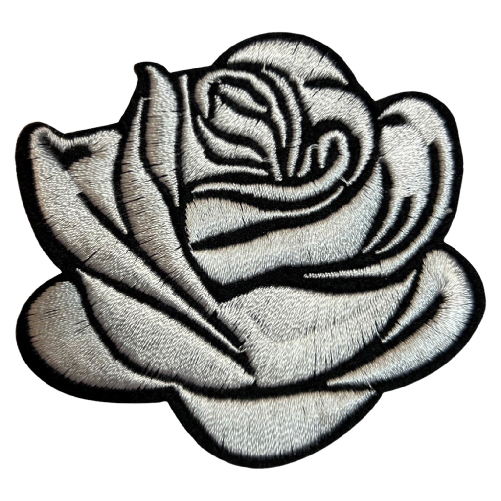 Roos Rozen Bloem Bloemen Strijk Embleem Patch Grijs