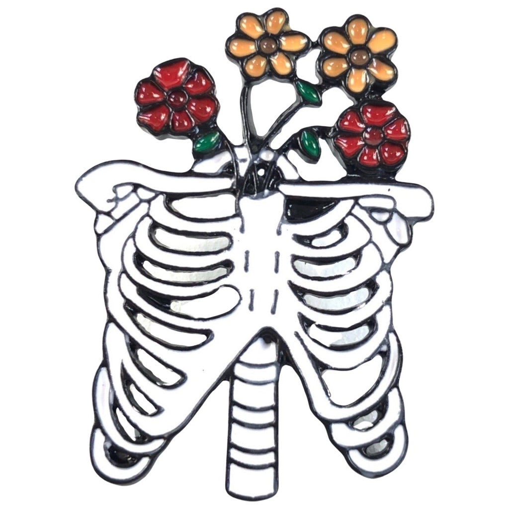 Skelet Geraamte Bloemen Emaille Pin