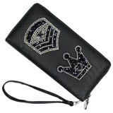Military Rang Strepen Strass Strijk Embleem Patch samen met de kroon strijk patch van deze serie op een zwarte portemonnee