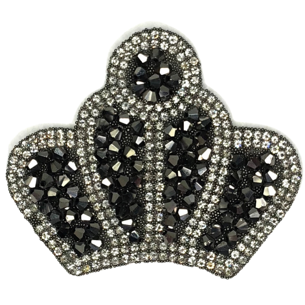 Kroon Strijk Embleem Patch Mat Zilver Strass