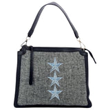 Drie maal de Ster Star Strijk Embleem Patch Zilver op een canvas tas