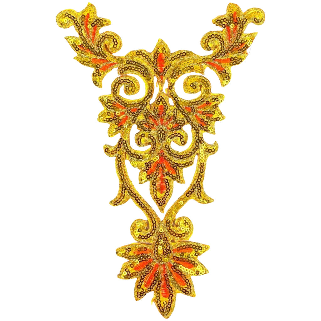 Yackalasi Cosplay Sequins Ventiaans Kant Strijk Applicatie Patch Lichtgoud Oranje