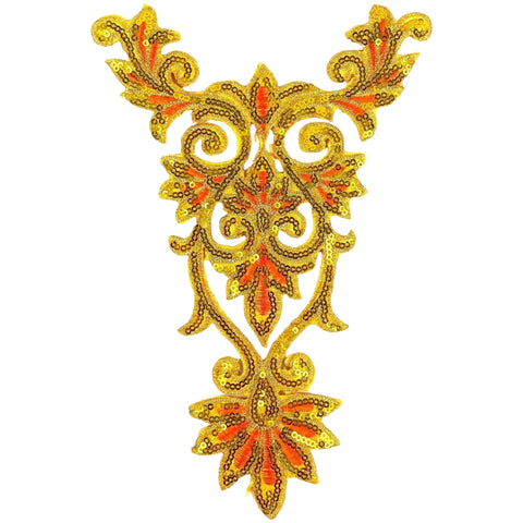 Yackalasi Cosplay Sequins Ventiaans Kant Strijk Applicatie Patch Lichtgoud Oranje