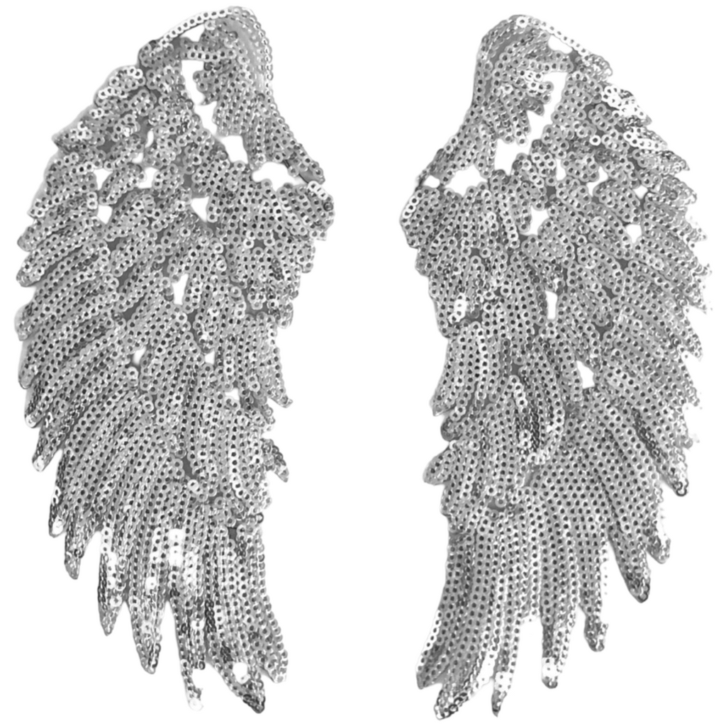 Vleugel Paillette L Strijk Applicatie Patch Set Zilver