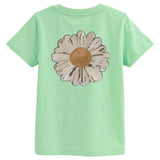 Margriet Madelief XXL Strijk Paillette Embleem Patch op een lichtgroen t-shirtje