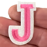 Alfabet Strijk Letter Embleem Patch J Roze Wit