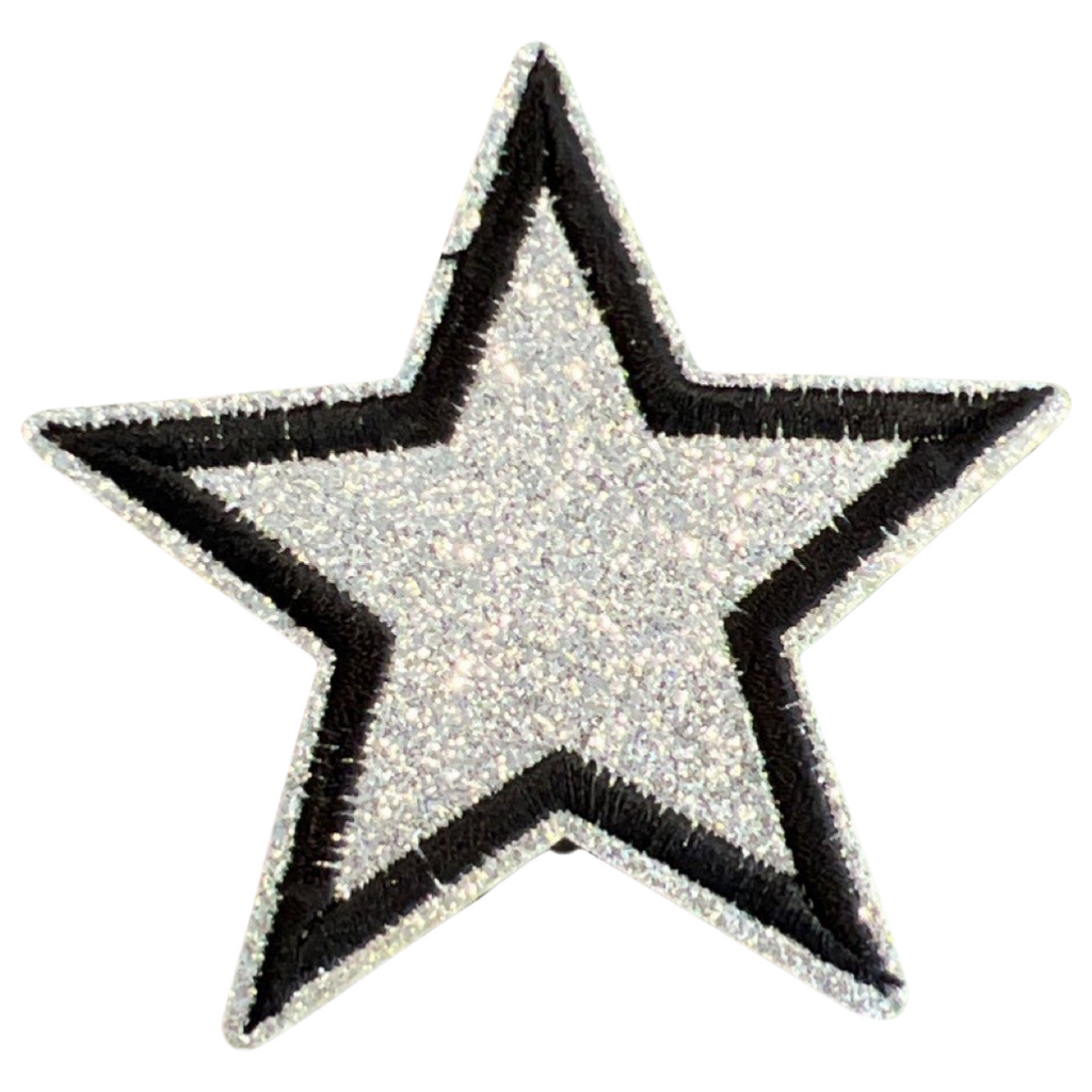 Ster Zwarte Rand Glitter Strijk Embleem Patch