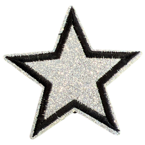 Ster Zwarte Rand Glitter Strijk Embleem Patch