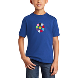 Alle kleurvarianten van het Hartje Strijk Embleem Patch Applicatie Medium op een blauw t-shirtje