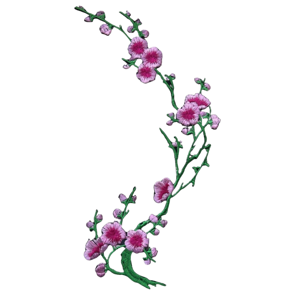 Bloesem Bloemen Tak Strijk Embleem Patch Roze Groen
