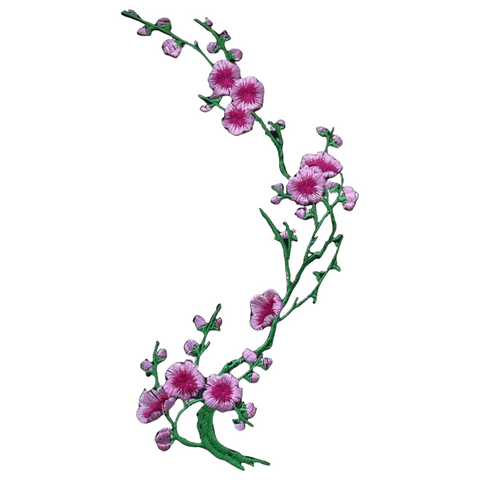 Bloesem Bloemen Tak Strijk Embleem Patch Roze Groen