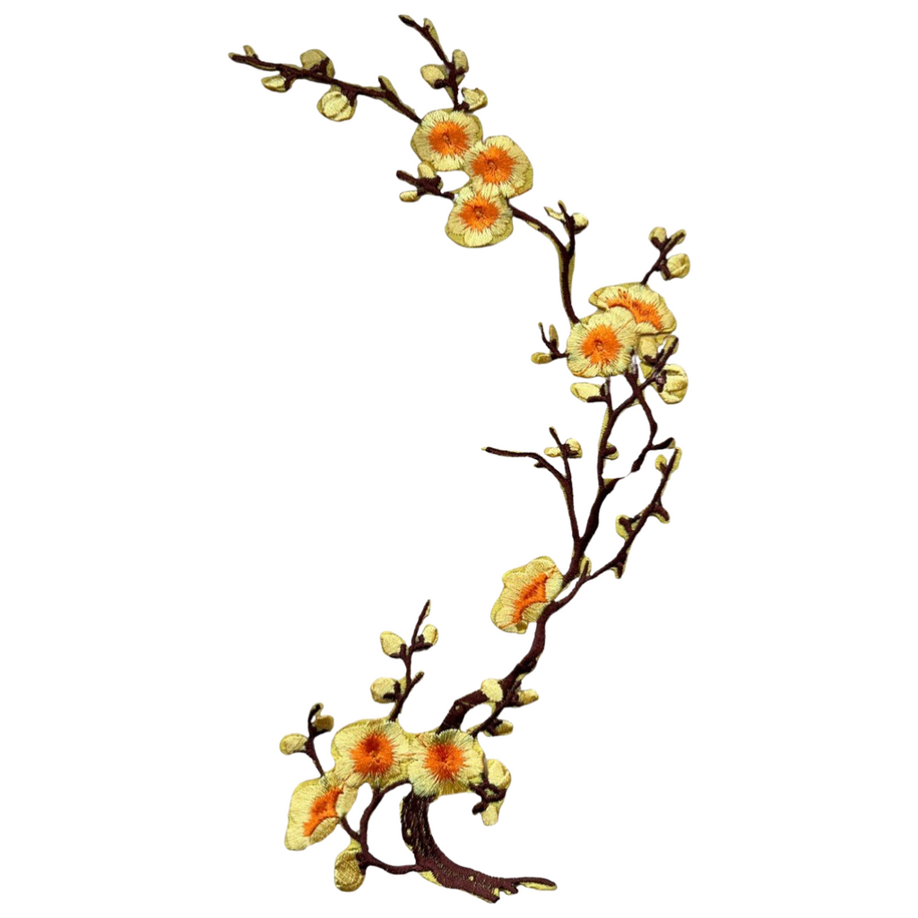 Bloesem Bloemen Tak Strijk Embleem Patch Geel