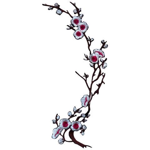 Bloesem Bloemen Tak Strijk Embleem Patch Wit Fuchsia