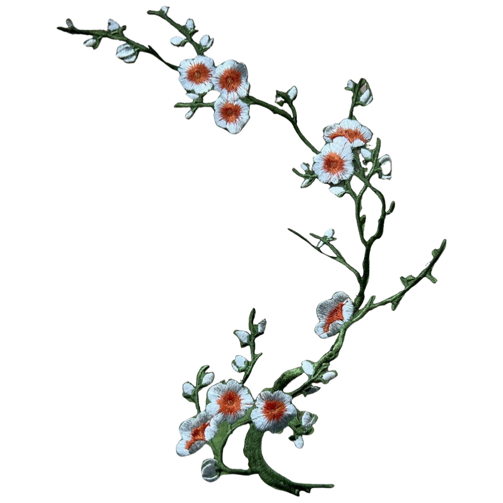 Bloesem Bloemen Tak Strijk Embleem Patch Wit Oranje Groen