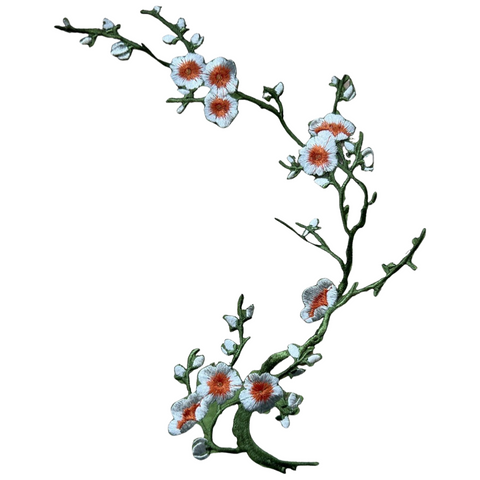 Bloesem Bloemen Tak Strijk Embleem Patch Wit Oranje Groen