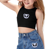 Twee maal de Panda Beer Strijk Embleem Patch op een zwart topje en spijkerrokje