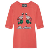 Par Amour Tekst XL Strijk Embleem Patch samen met een flamingo set strijk applicaties op een oranje tuniek