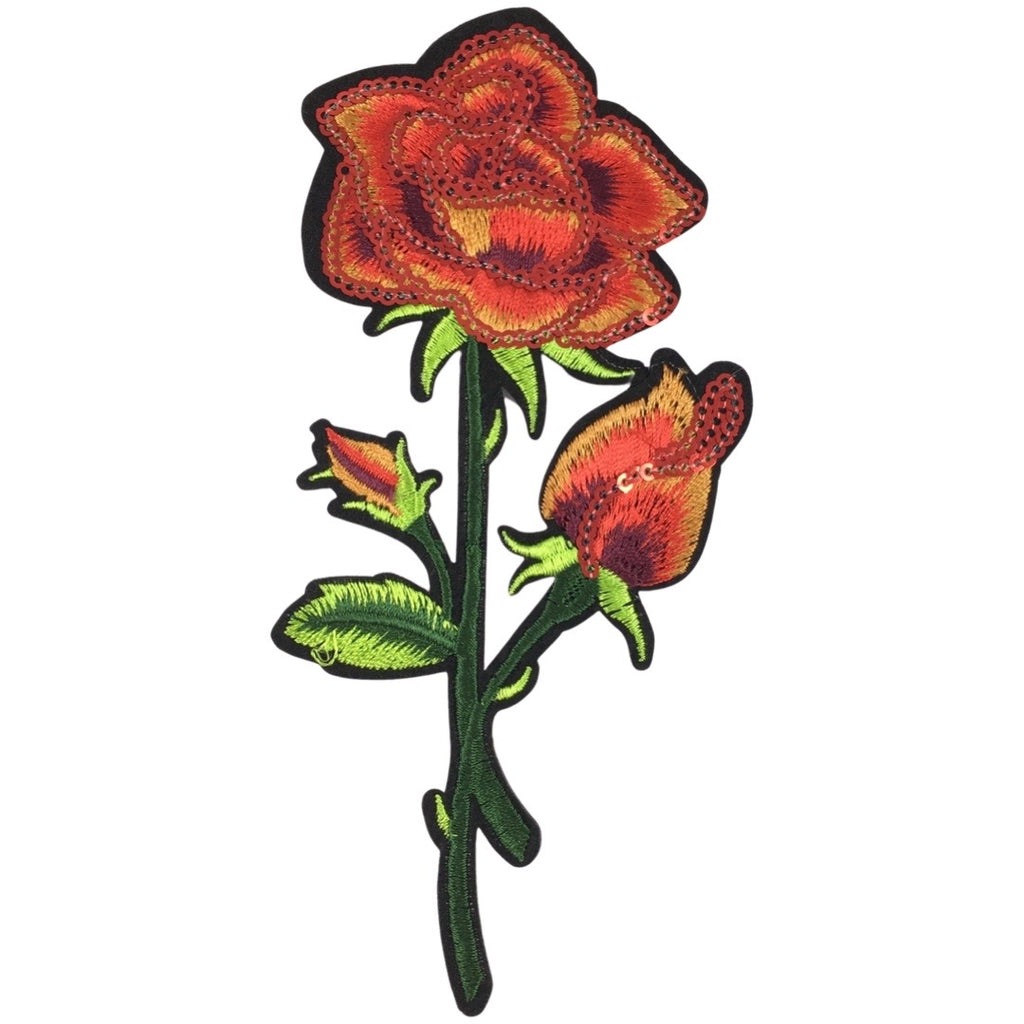 Roos Rood Oranje Pailletten Strijk Embleem Patch