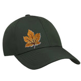 Herfstblad Herfst Blad Strijk Embleem Patch Beige op een donkergroene cap