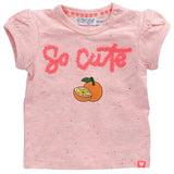 Sinaasappel Mandarijn Strijk Embleem Patch Oranje op een roze baby topje