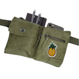 Ananas Strijk Embleem Patch Groen Bruin op een klein groen heuptasje
